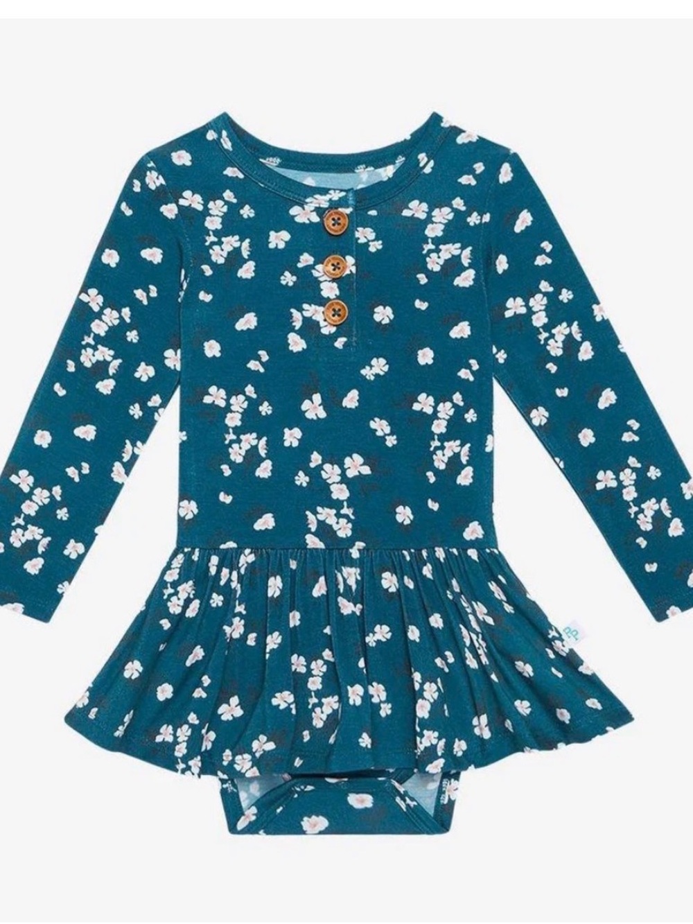 Posh Peanut Girl Bamboo LS Adrianna Henley Floral Twirl Skirt Bodysuit 18-24 mo